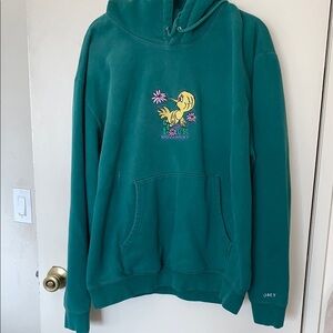 Unisex Gently Loved Obey Green Hoodie with Yellow Bird Embroidery Love Movement